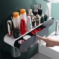 Bộ nhả kem đánh răng dán tường thông minh siêu chắc, Bộ 2 cốc