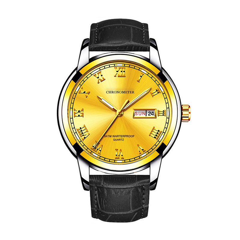 Đồng hồ nam dây da có lịch thứ và ngày, chống nước cao cấp