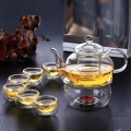 Bộ ấm chén thủy tinh pha trà trong suốt chịu nhiệt cao cấp, Bộ ấm chén không khay (Có quai)