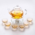 Bộ ấm chén thủy tinh pha trà trong suốt chịu nhiệt cao cấp, Bộ ấm chén không khay (Có quai)