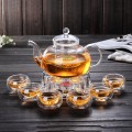 Bộ ấm chén thủy tinh pha trà trong suốt chịu nhiệt cao cấp, Bộ ấm chén không khay (Có quai)