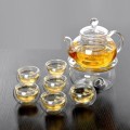 Bộ ấm chén thủy tinh pha trà trong suốt chịu nhiệt cao cấp, Bộ ấm chén không khay (Có quai)