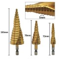 Bộ 3 mũi khoan hình tháp 4 - 32mm thép chuôi lục giác cao cấp