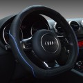 Bọc vô lăng da thật vát đáy chữ D mềm mại thoáng khí, Màu đen chỉ xanh