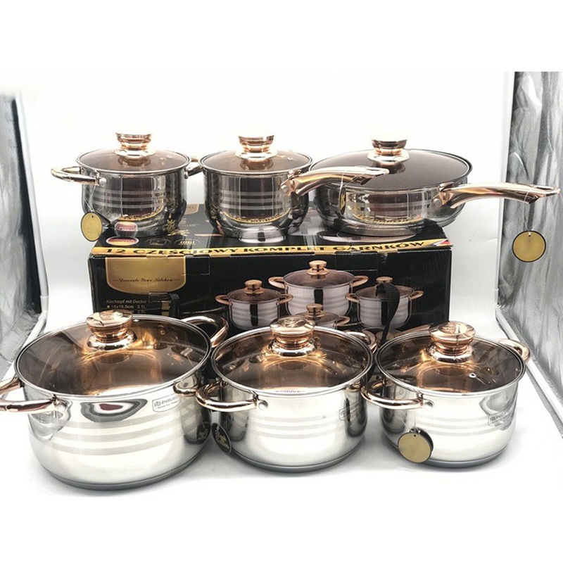 Bộ 6 nồi chảo đáy từ 5 lớp kèm vung kính cường lực cao cấp