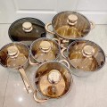 Bộ 6 nồi chảo đáy từ 5 lớp kèm vung kính cường lực cao cấp