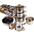 Bộ 6 nồi chảo đáy từ 5 lớp kèm vung kính cường lực cao cấp