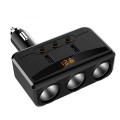 Bộ chia tẩu sạc ô tô 3 tẩu, 2 cổng USB xoay gập 90 độ cao cấp