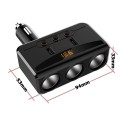 Bộ chia tẩu sạc ô tô 3 tẩu, 2 cổng USB xoay gập 90 độ cao cấp