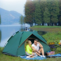 Lều cắm trại tự bung cho 4 người có hiên cao cấp, Màu xanh rêu