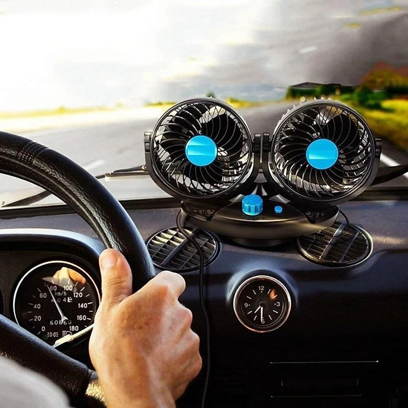 Quạt đôi mini đa năng xoay 360 độ để xe ô tô, để bàn