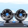 Quạt đôi mini đa năng xoay 360 độ để xe ô tô, để bàn, Loại 12V cắm tẩu