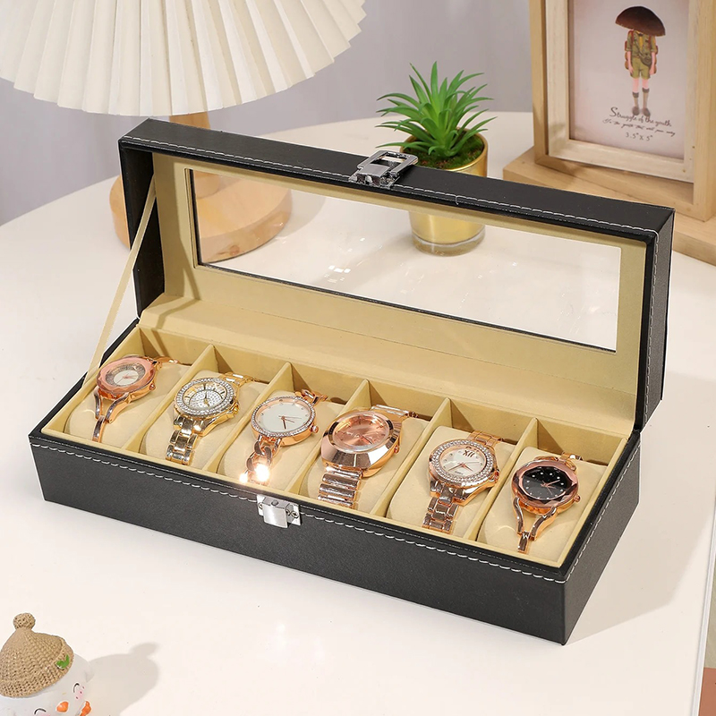 Hộp đựng đồng hồ bọc da 6 ngăn cao cấp