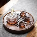 Khay trà tre tròn màu vân gỗ nâu sang trọng có khoang chứa nước, Loại nhỏ 25x25x5 (cm)
