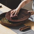 Khay trà tre tròn màu vân gỗ nâu sang trọng có khoang chứa nước, Loại nhỏ 25x25x5 (cm)