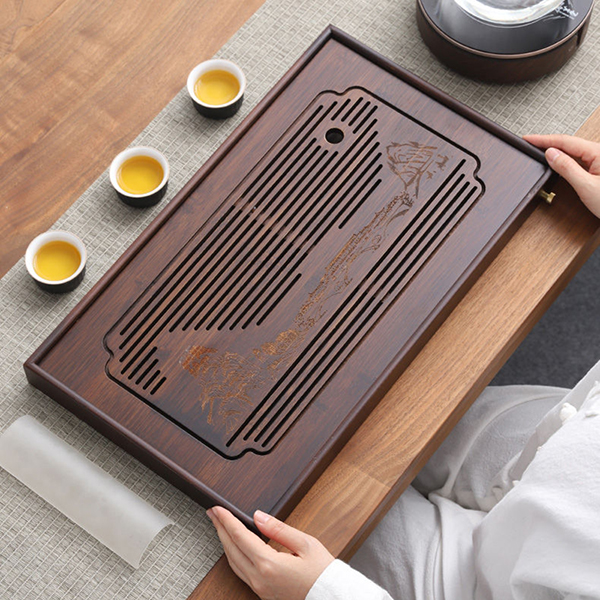 Bàn trà gỗ tre tự nhiên cao cấp họa tiết sơn thủy 