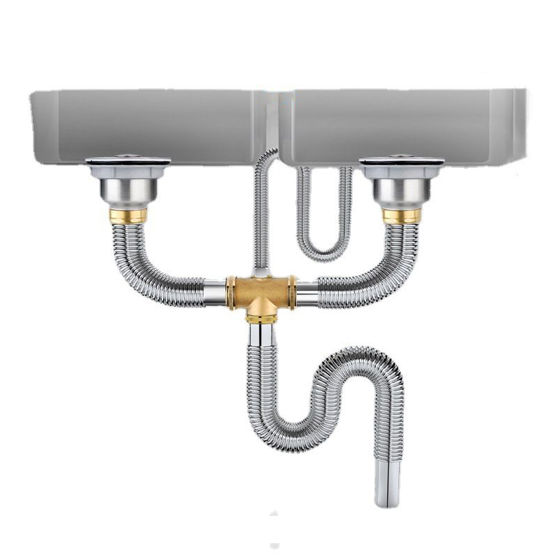 Bộ xi phông, ống thoát nước chậu rửa bát 2 hố có chống hôi và ngăn rác